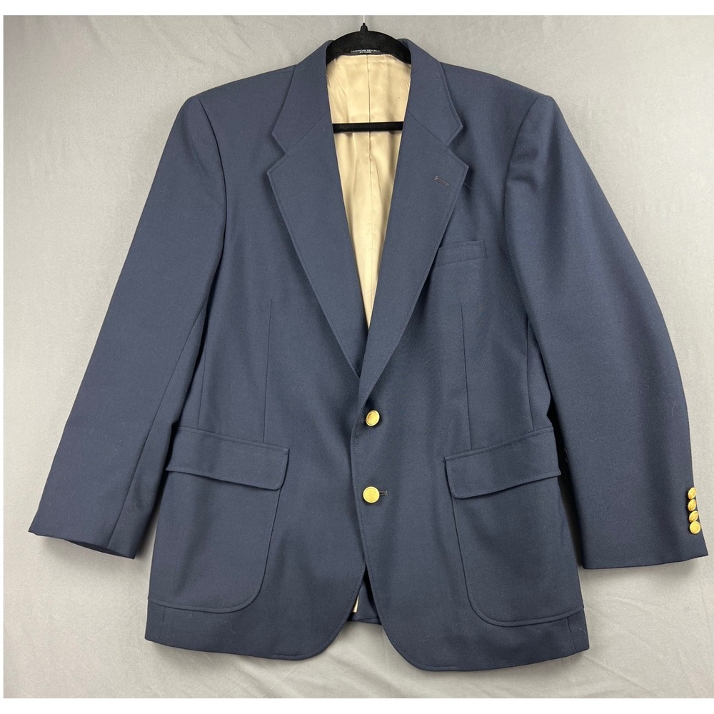 Arnold Palmer Blazer Mens 42R Executive Collection Navy Blue Gold Button Good